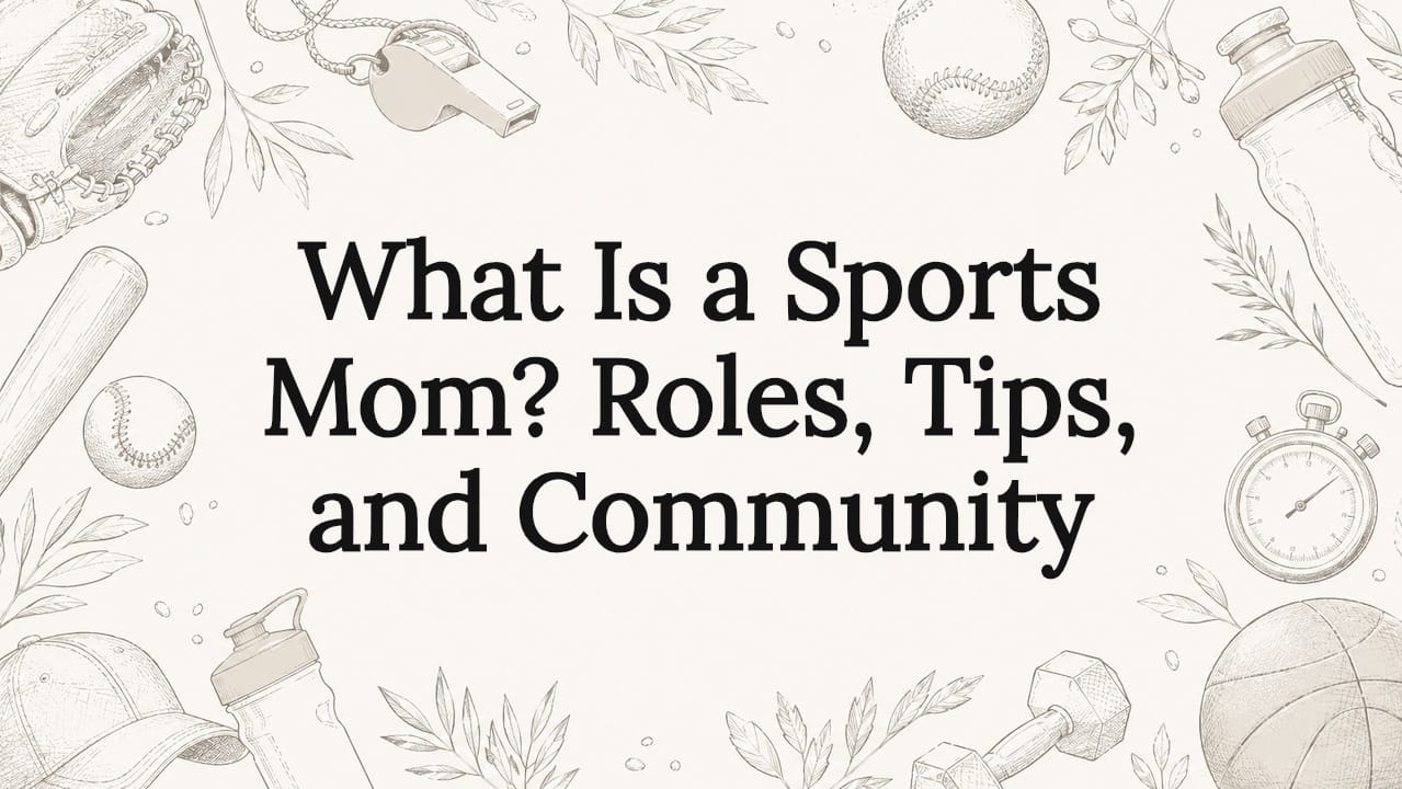 Decorative title card illustration with sports gear