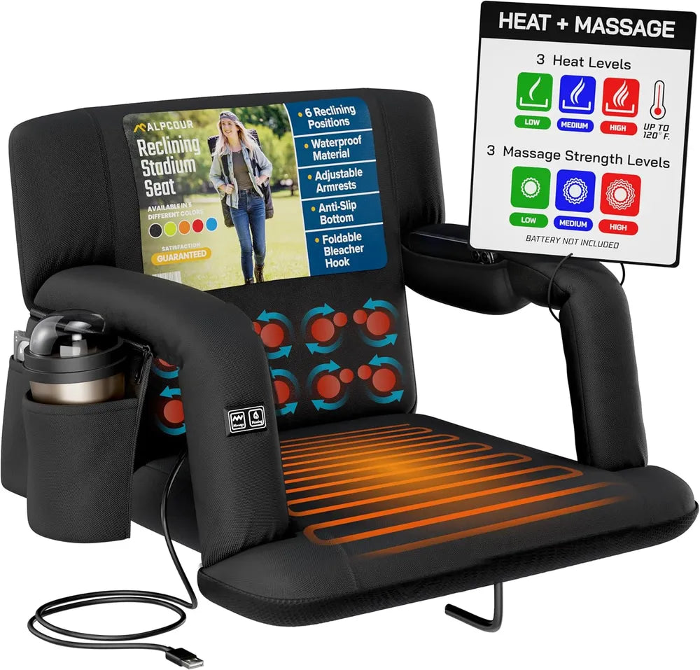 The Ultimate Game Day Seat 💛: Heated Massage Reclining Stadium Seat For Bleachers With Back Support - Magnolia Wild SC