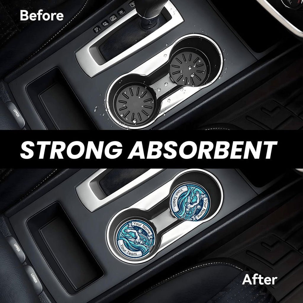 Car cup holder with a strong absorbent product before and after application.