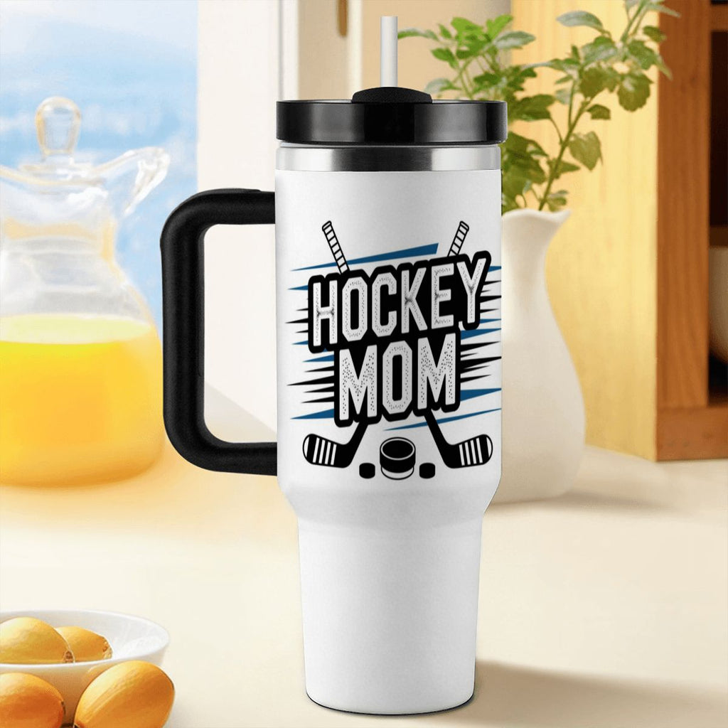 "My Kid Hits Harder Than My Alarm Clock" Hockey Mom 40oz Tumbler with Handle and Straw - Magnolia Wild SC