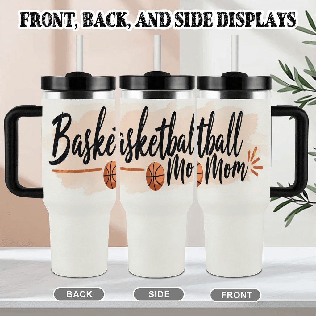 Elegant Watercolor Basketball Mom 40oz Insulated Tumbler with Handle and Straw - Magnolia Wild SC