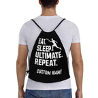 Personalized Ultimate Frisbee Drawstring Bag- "Eat. Sleep. Ultimate. Repeat."