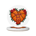 Basketball Mom Car Coasters – 2 Pack Ceramic Absorbent Cup Holder Inserts with Cork Base - Magnolia Wild SC