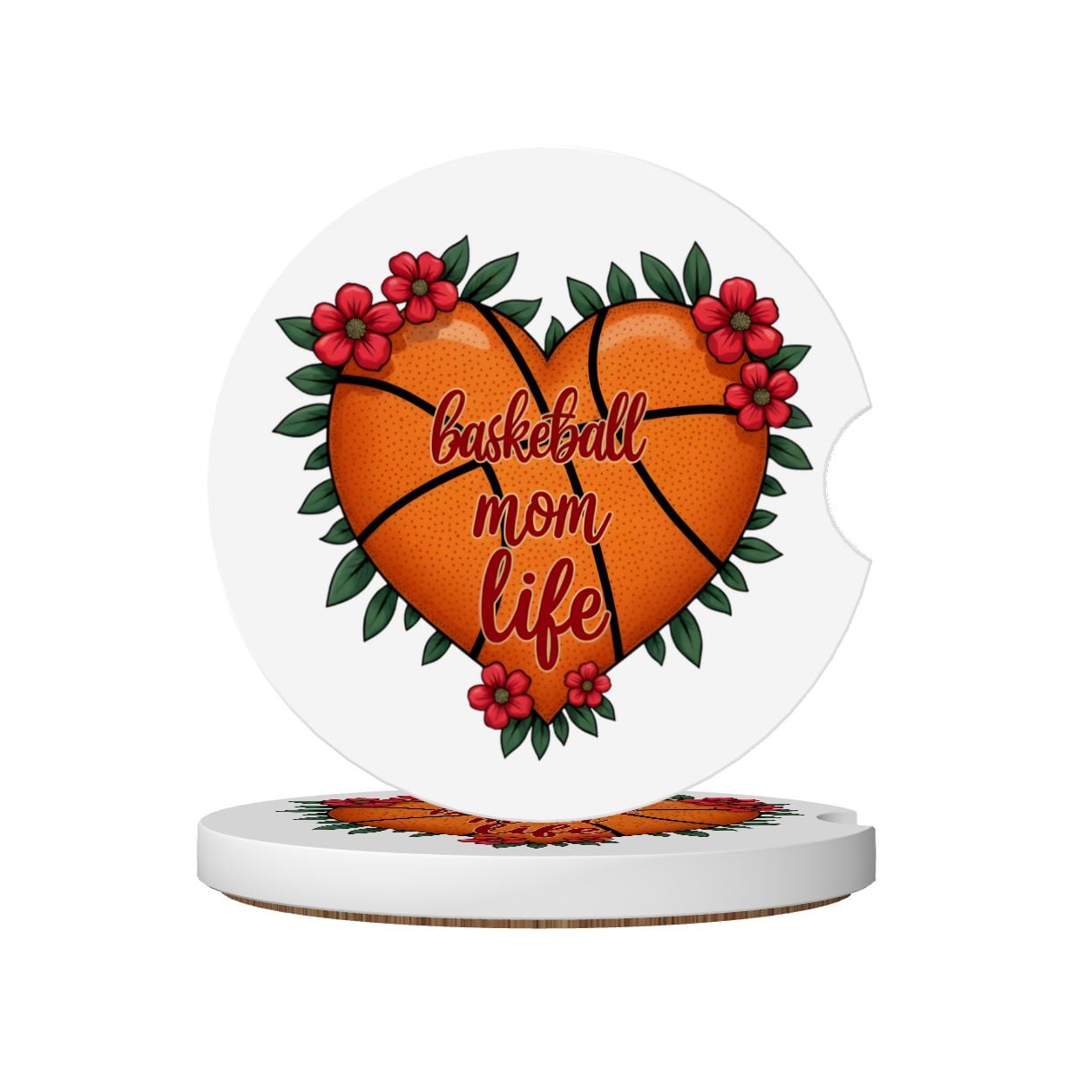Basketball Mom Car Coasters – 2 Pack Ceramic Absorbent Cup Holder Inserts with Cork Base - Magnolia Wild SC
