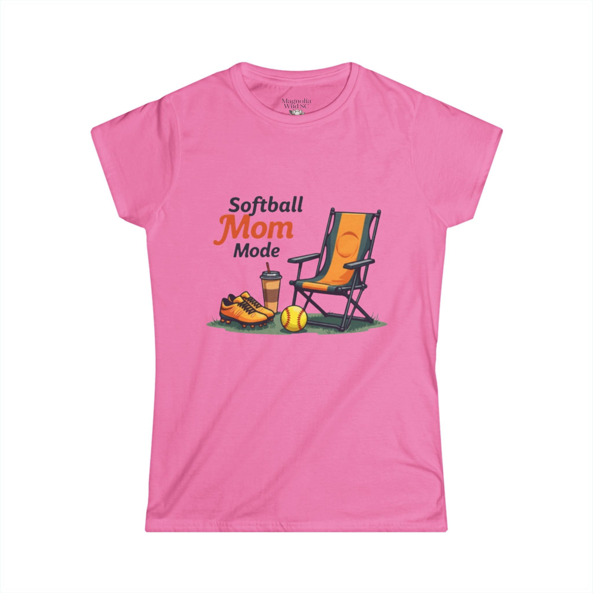 Softball Mom Mode Tee | Mom Chair, Glove & Cleats Design