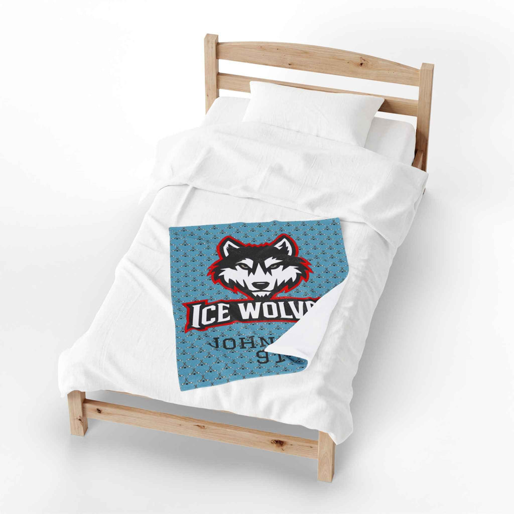 Personalized Hockey Velveteen Blanket — Custom Team Logo, Player Name & Number