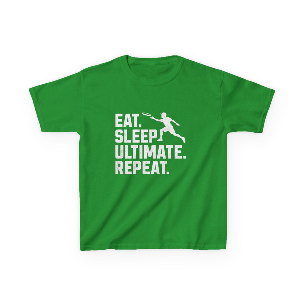 Green t-shirt with white text and graphic on a white background