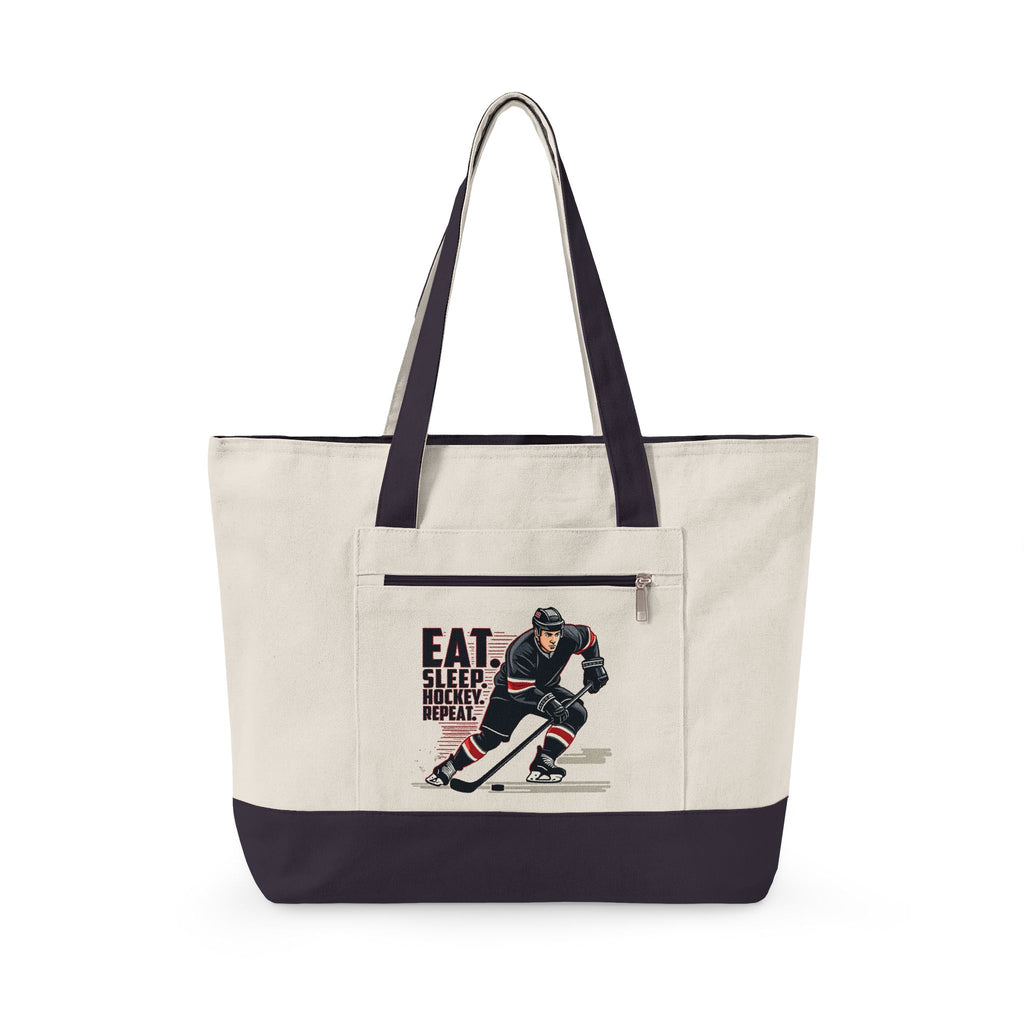 Personalized Zippered Hockey Tote — ‘Eat. Sleep. Hockey. Repeat.’ Canvas Bag for Players & Fans - Magnolia Wild SC