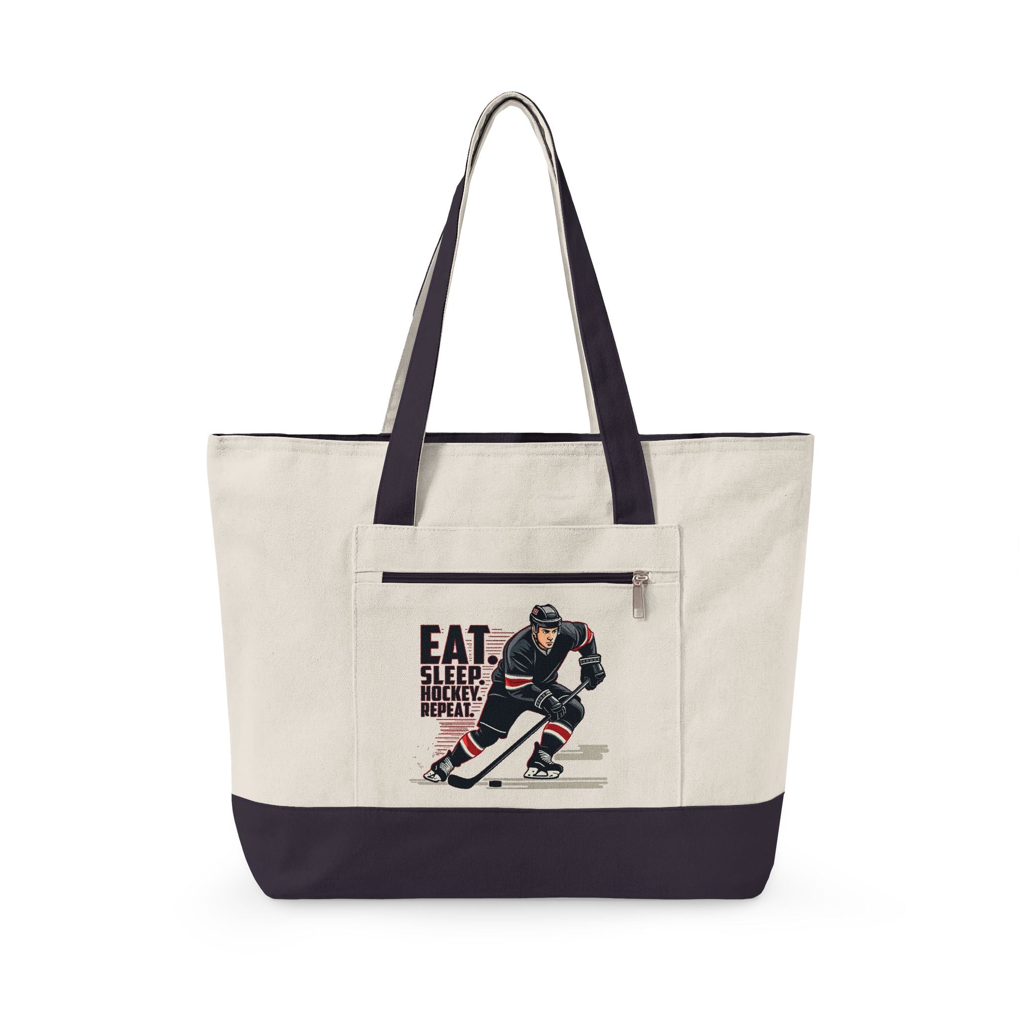 Personalized Zippered Hockey Tote — ‘Eat. Sleep. Hockey. Repeat.’ Canvas Bag for Players & Fans - Magnolia Wild SC