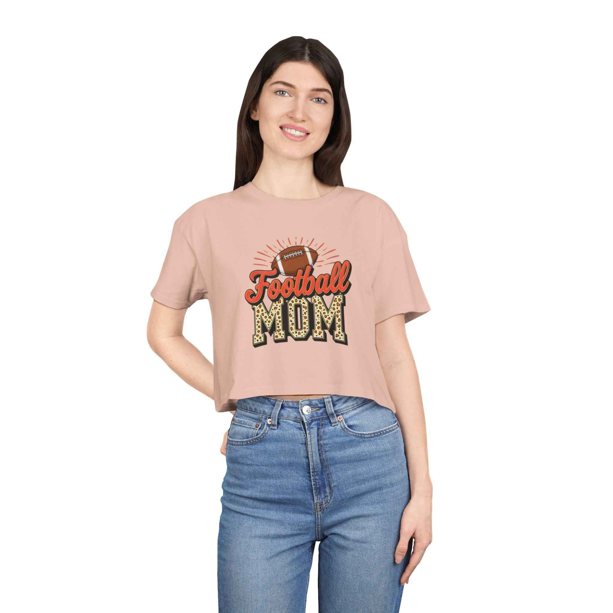 Football Mom Cheetah Print Crop Tee