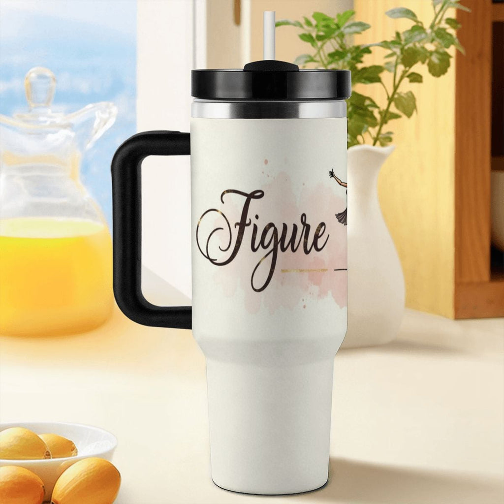 Elegant Watercolor Figure Skating Mom 40oz Insulated Tumbler with Handle and Straw - Magnolia Wild SC