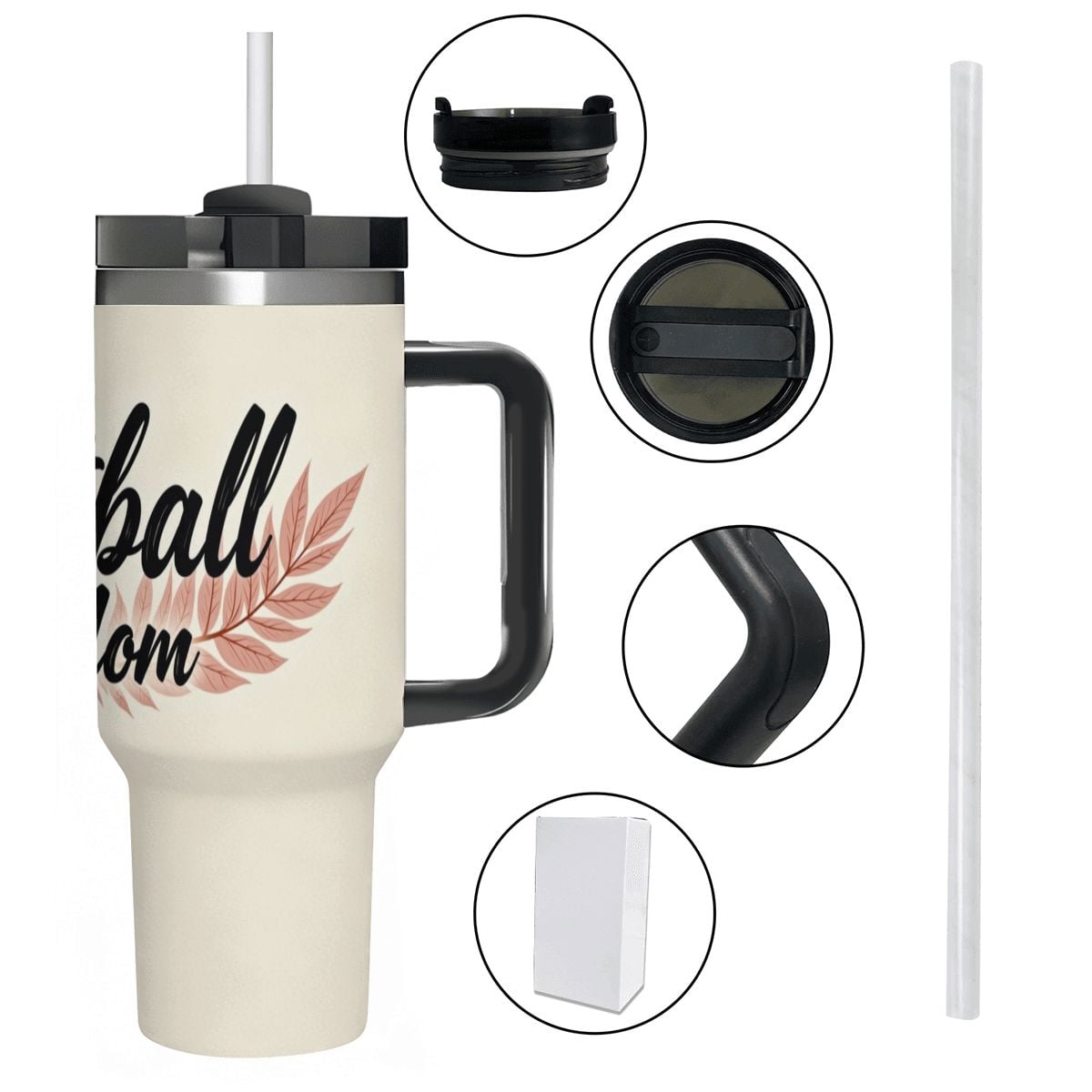 Elegant Football Mom 40oz Insulated Tumbler with Handle and Straw - Magnolia Wild SC