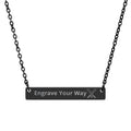 Black bar necklace with custom engraving and a crossed baseball bat and ball icon on a white background