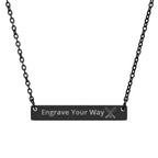 Black bar necklace with custom engraving and a crossed baseball bat and ball icon on a white background
