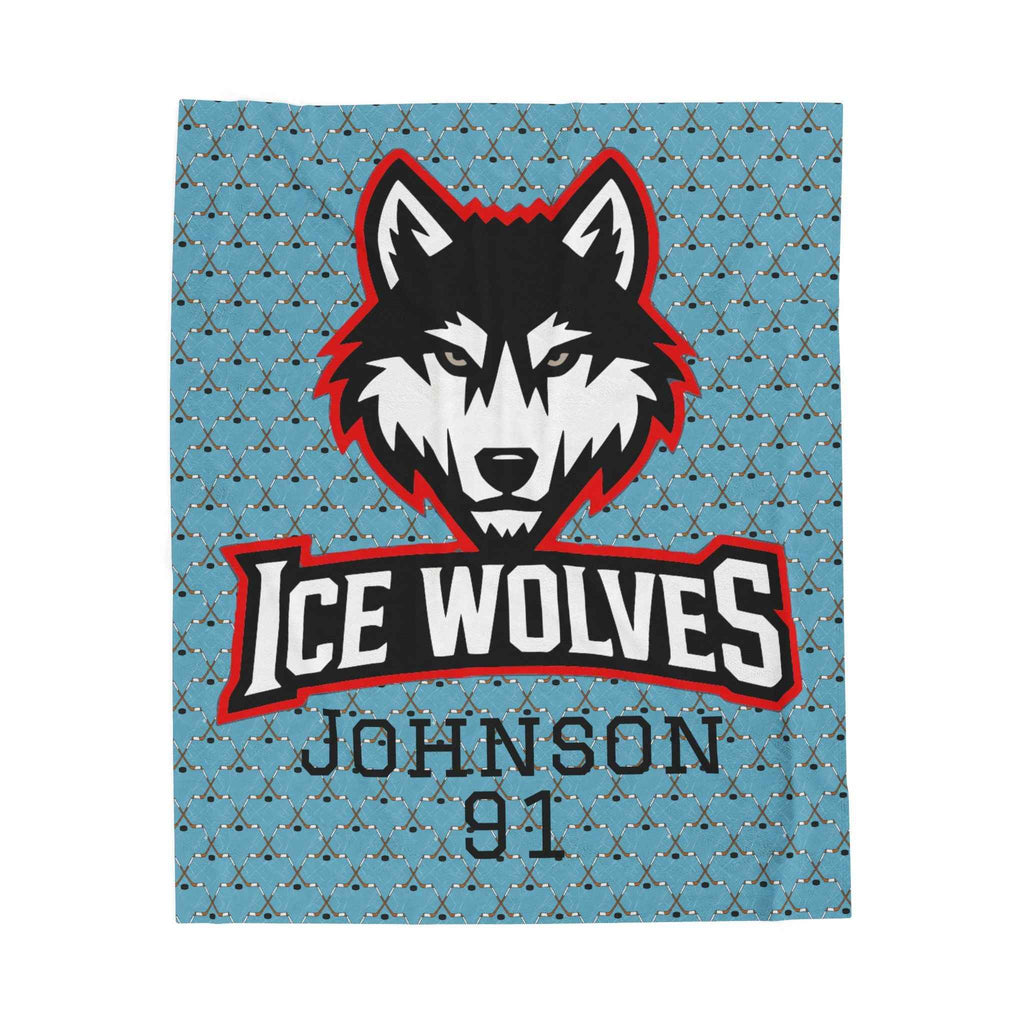 Personalized Hockey Velveteen Blanket — Custom Team Logo, Player Name & Number