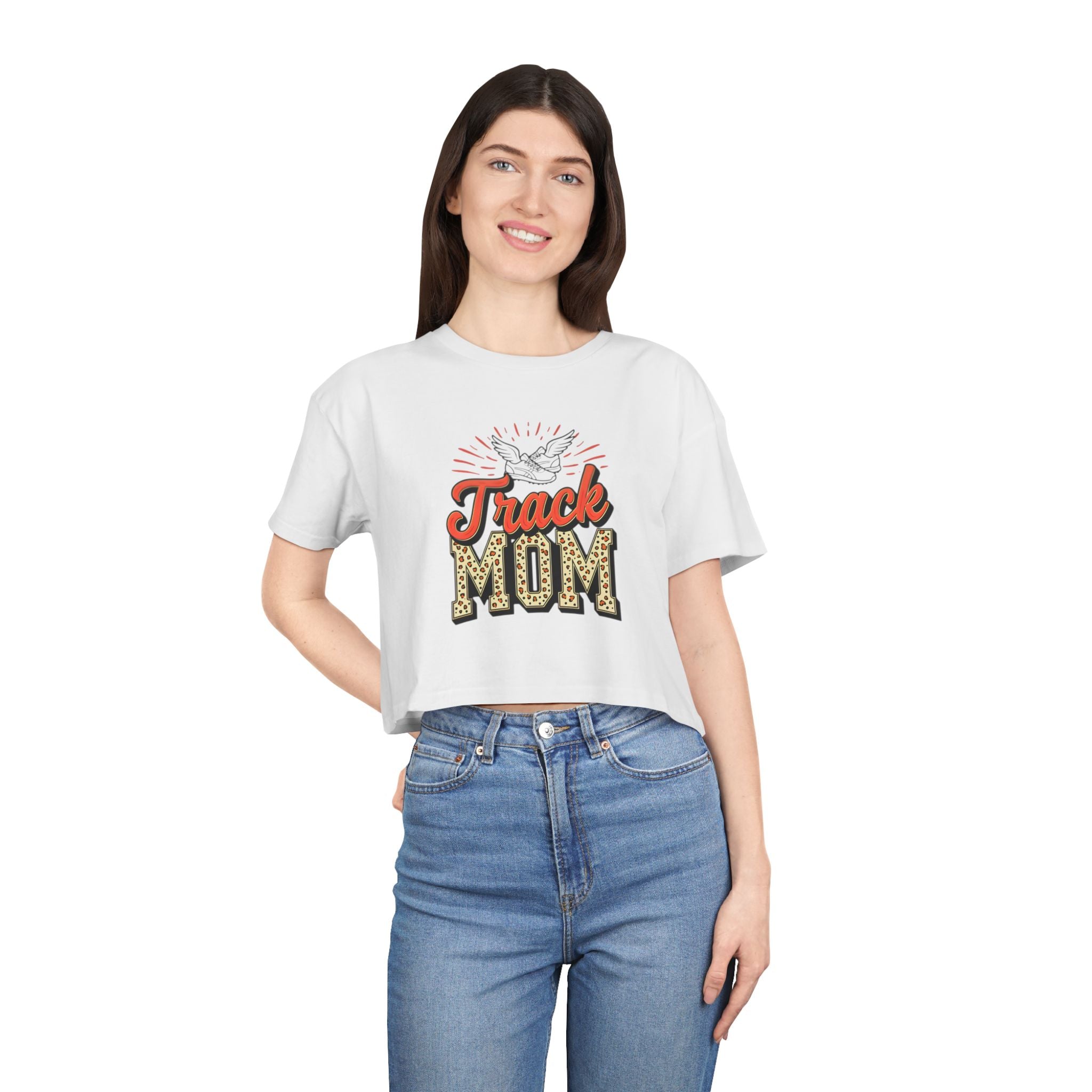 Track Mom Cheetah Print Women's Crop Tee - Magnolia Wild SC