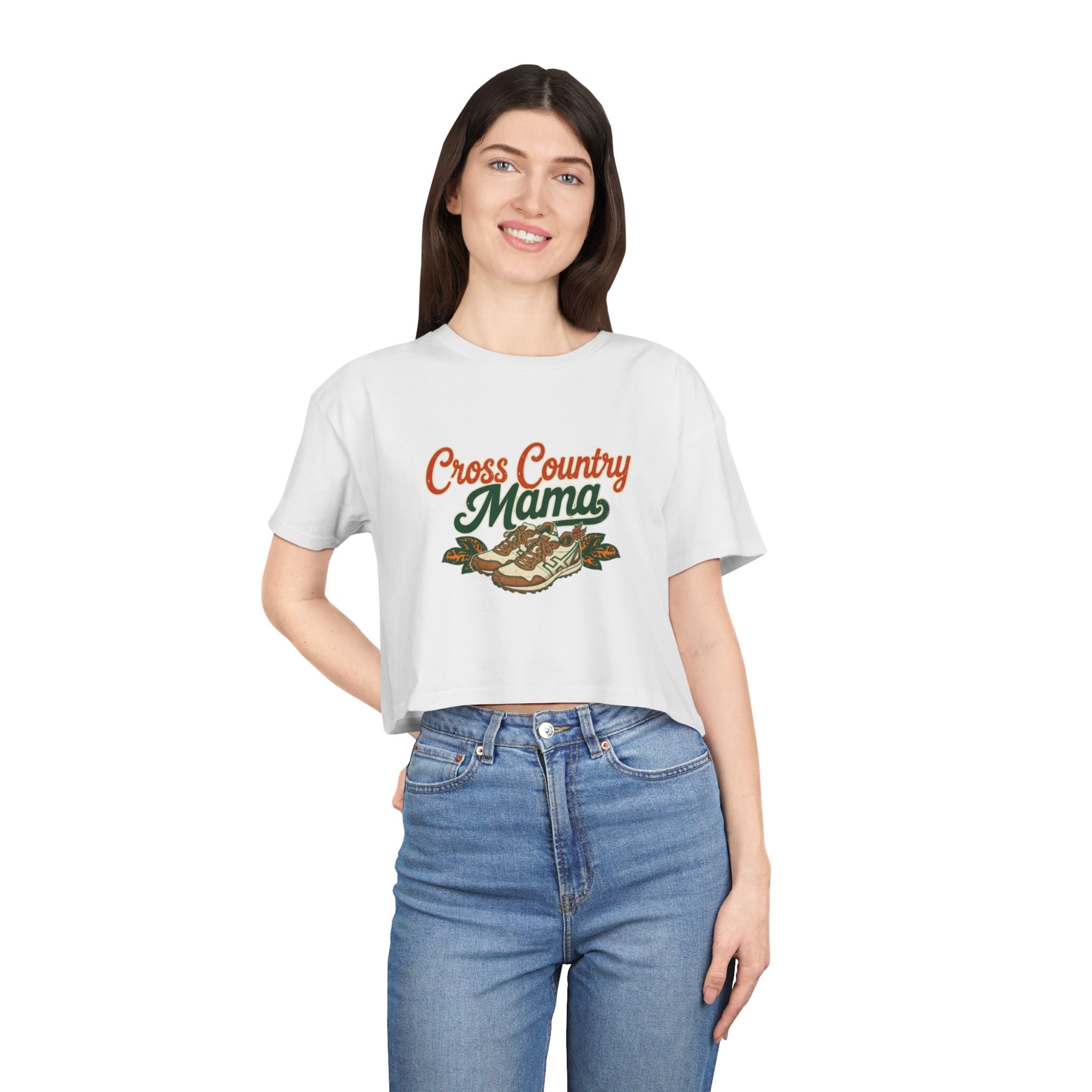 Cross Country Mama Crop Tee | Retro Cross Country Graphic, Mom Sports Top - Magnolia Wild SC