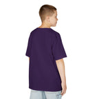 Person wearing a purple t-shirt on a white background