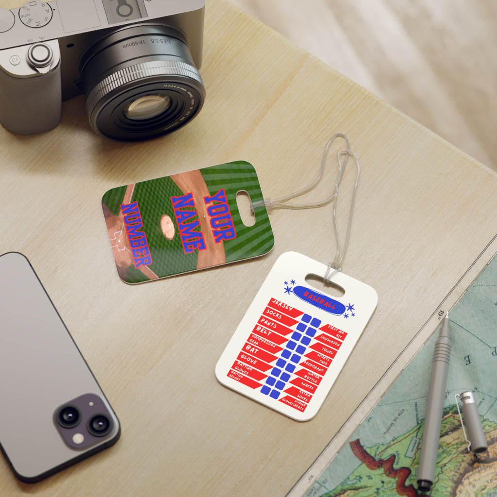 Baseball Luggage Tag — Customizable Name & Number with Game Checklist - Magnolia Wild SC