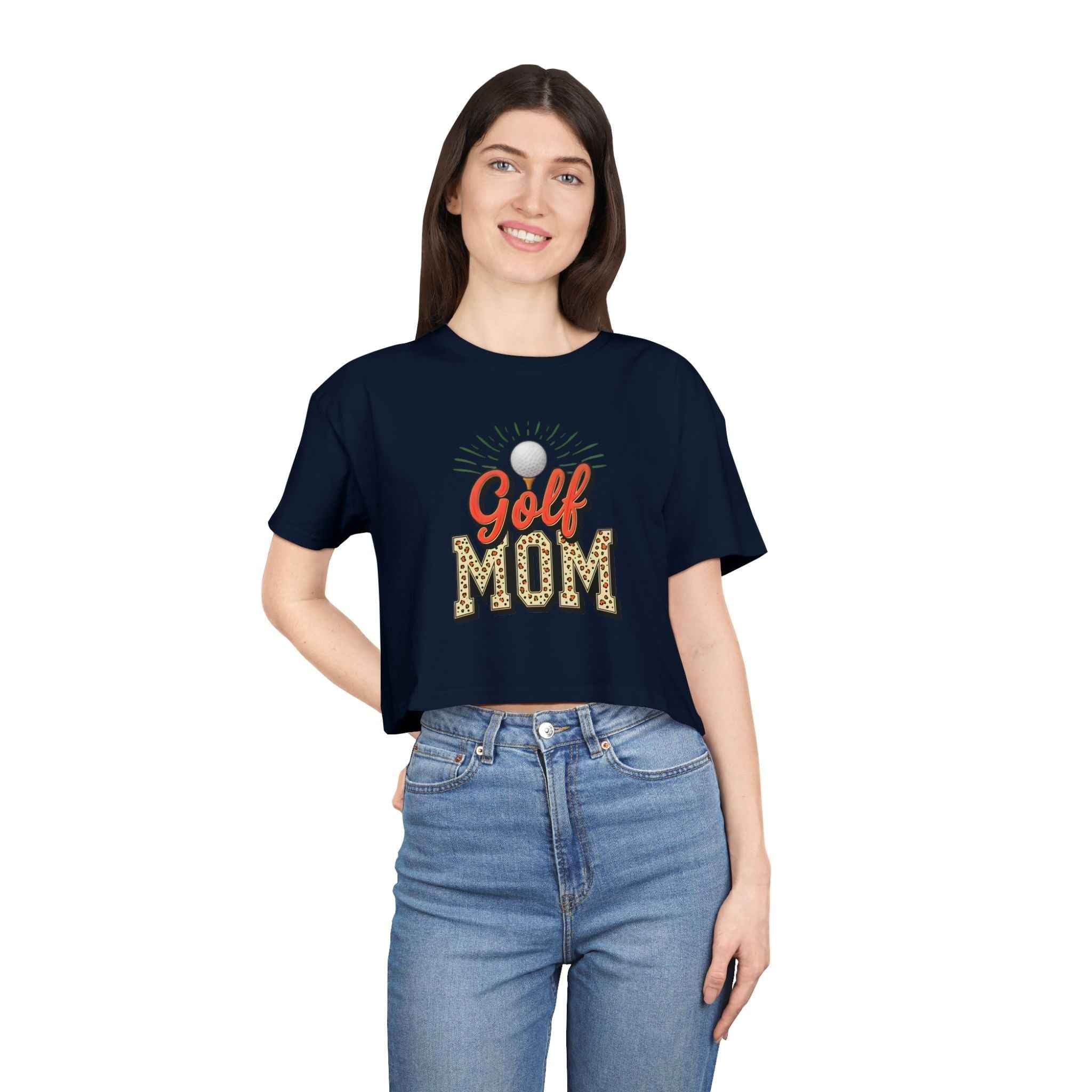 Golf Mom Cheetah Print Women's Crop Tee