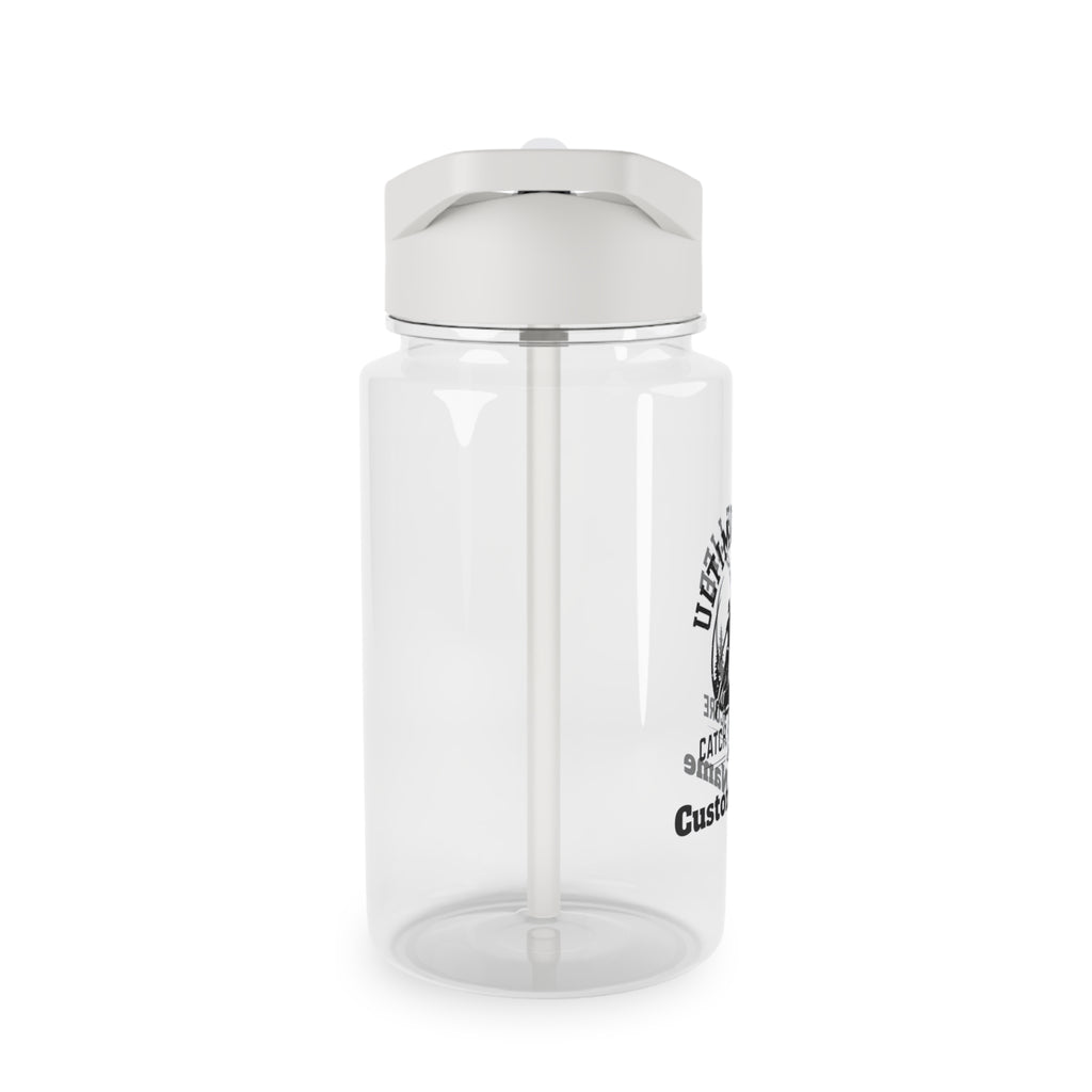 Clear water bottle with a silver cap on a white background