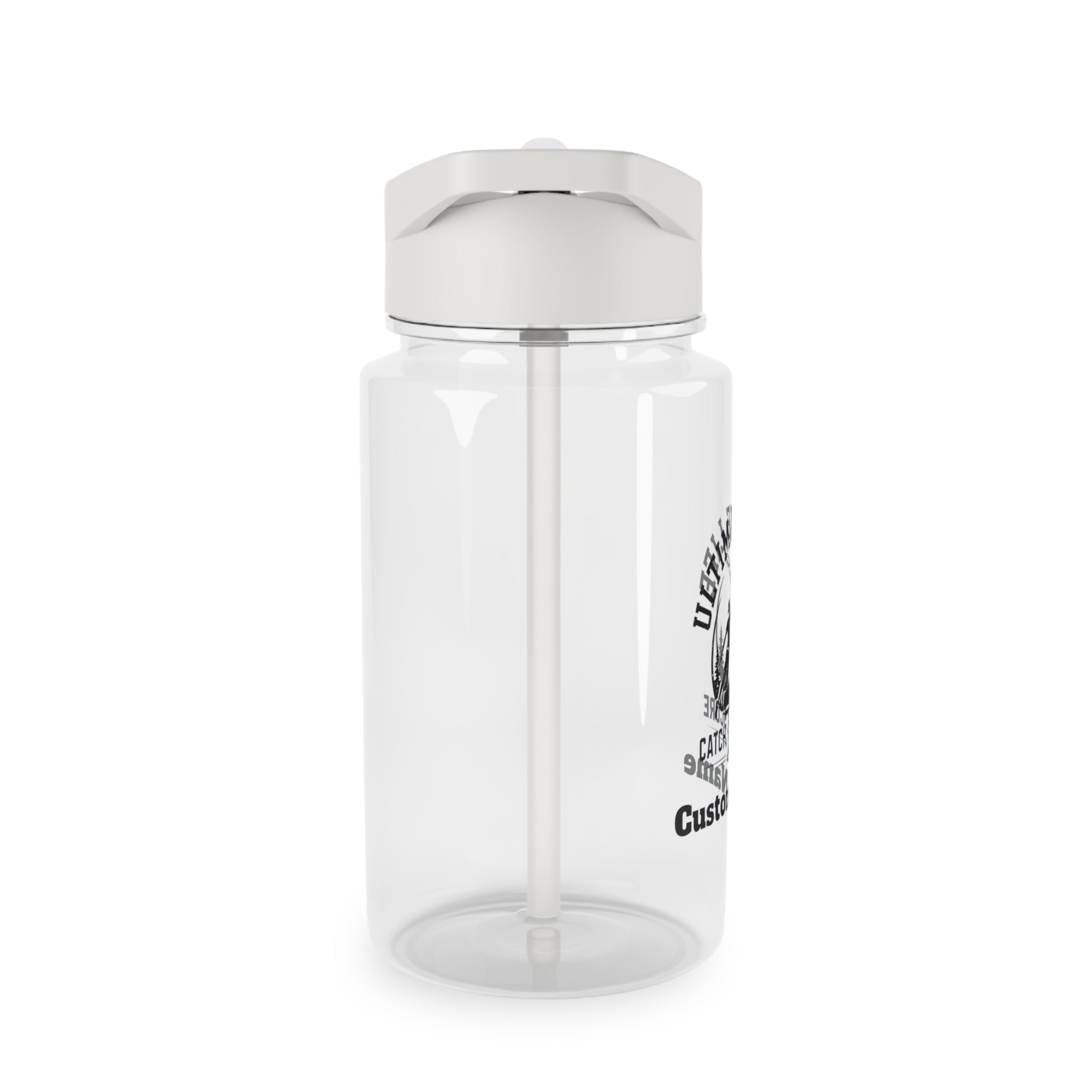 Clear water bottle with a silver cap on a white background