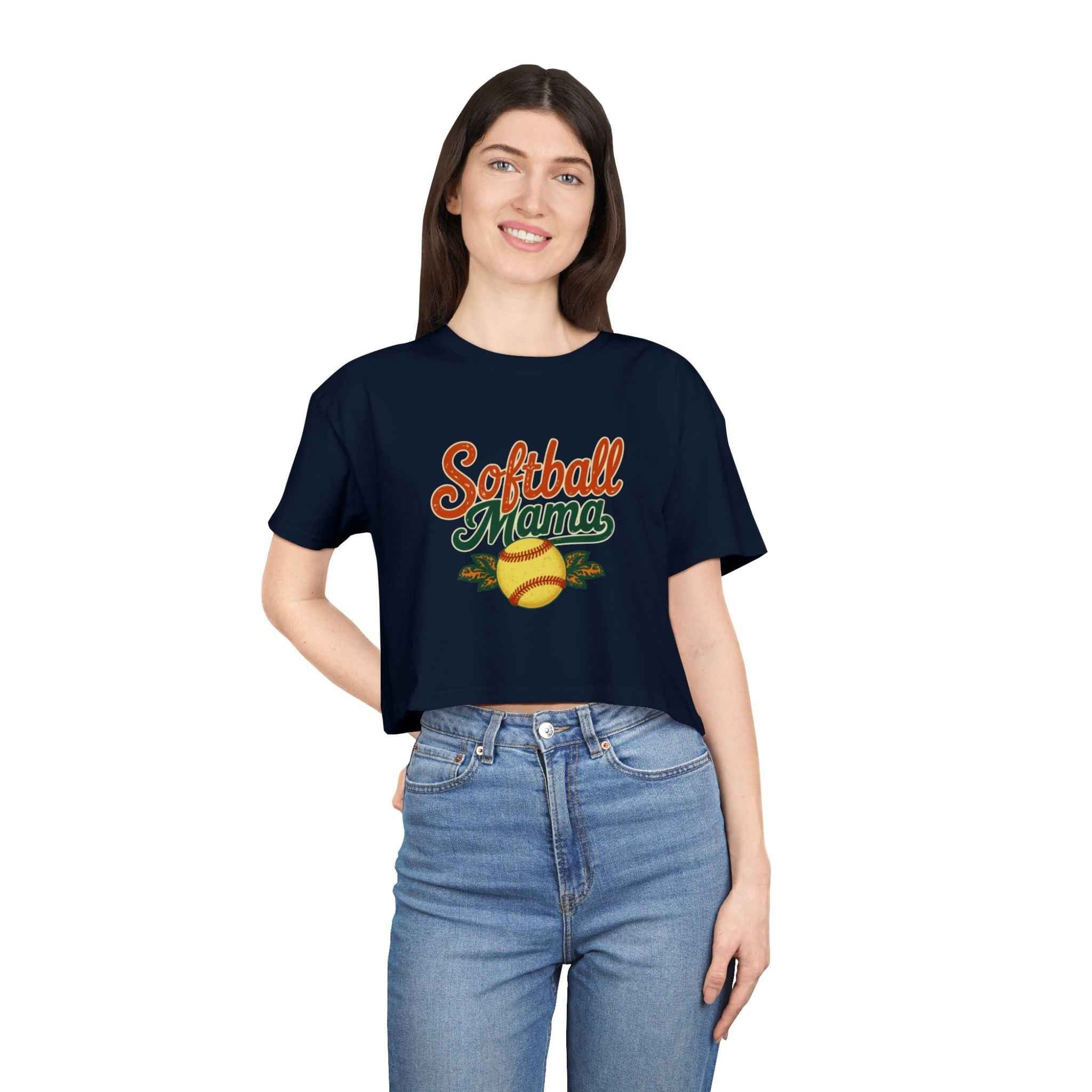 Softball Mama Crop Tee | Retro Softball Graphic, Mom Sports Top