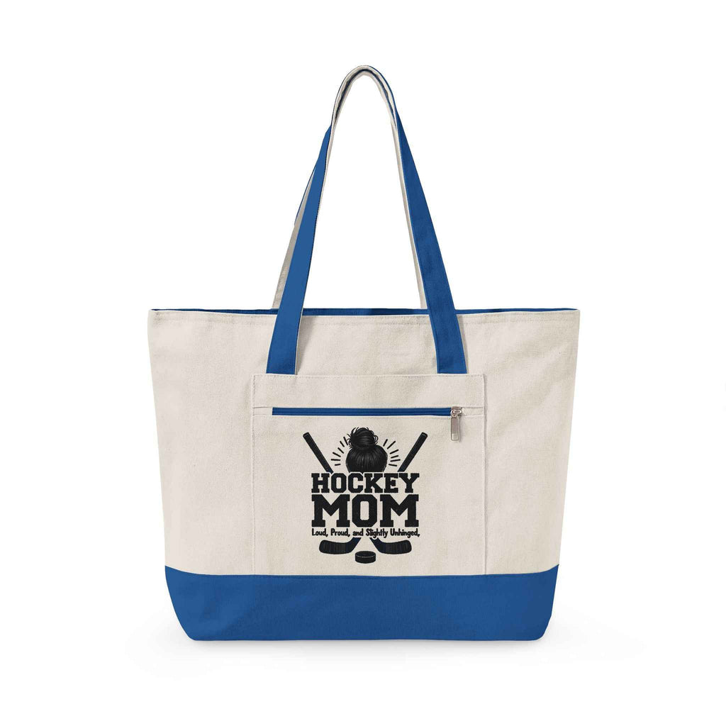 Personalized Hockey Mom Canvas Tote — Messy Bun, Big Energy, Full Gear