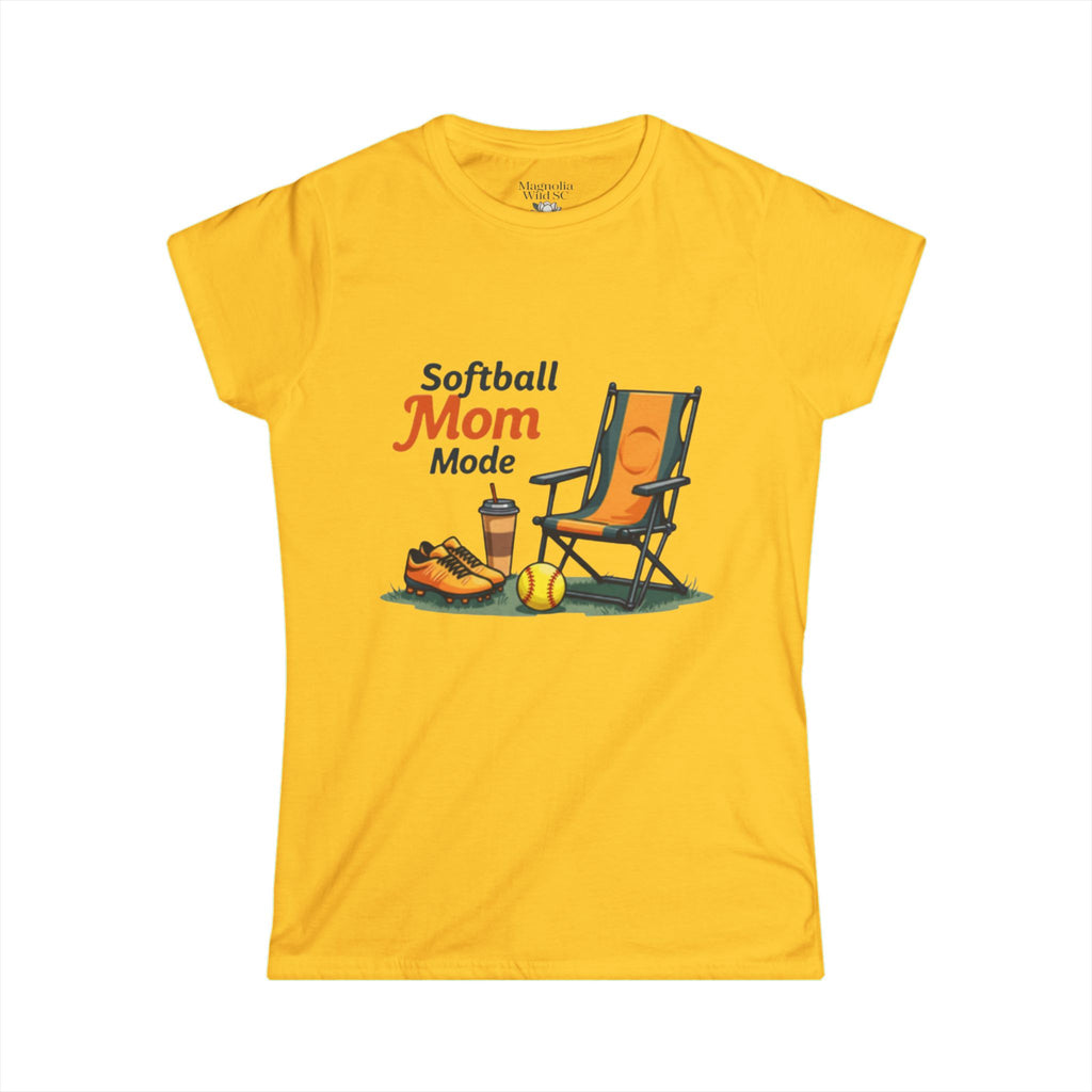 Softball Mom Mode Tee | Mom Chair, Glove & Cleats Design
