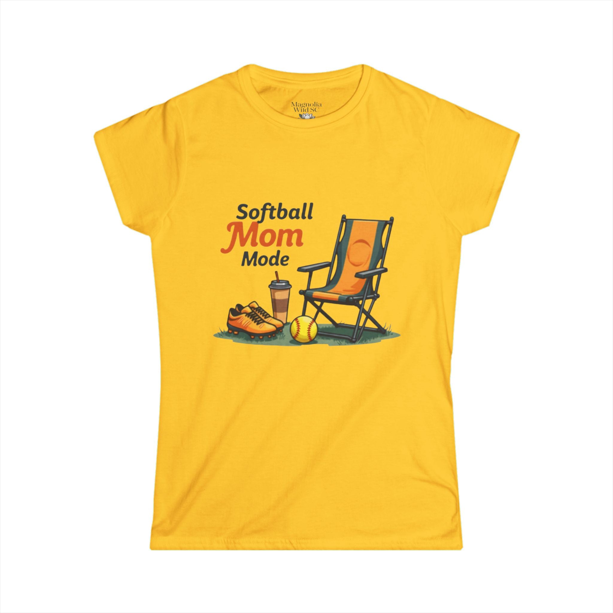 Softball Mom Mode Tee | Mom Chair, Glove & Cleats Design