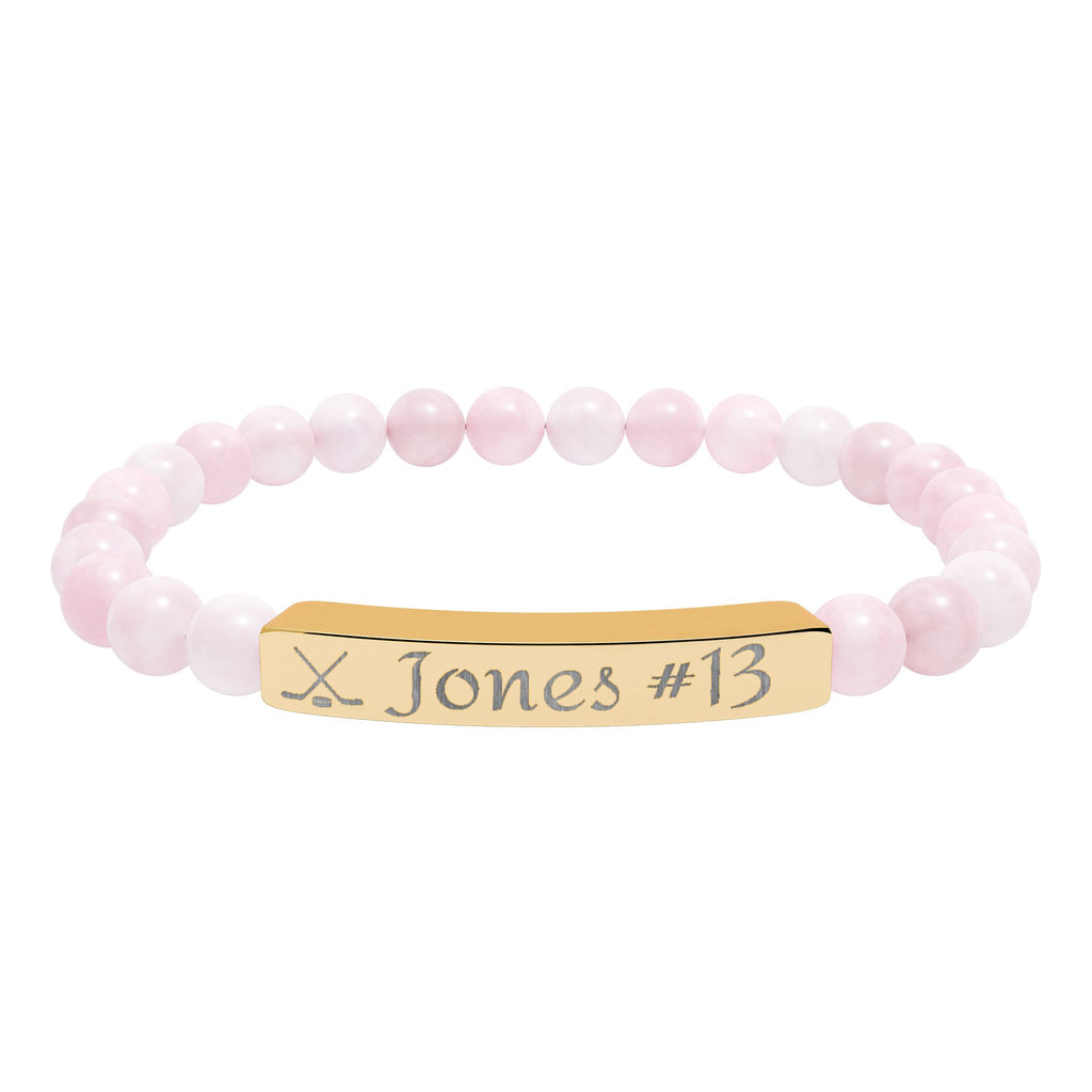 Personalizable Hockey Icon Bracelet Natural Stone Stretch Bar Bracelet | Engraving, Team Name, Player Name & Number