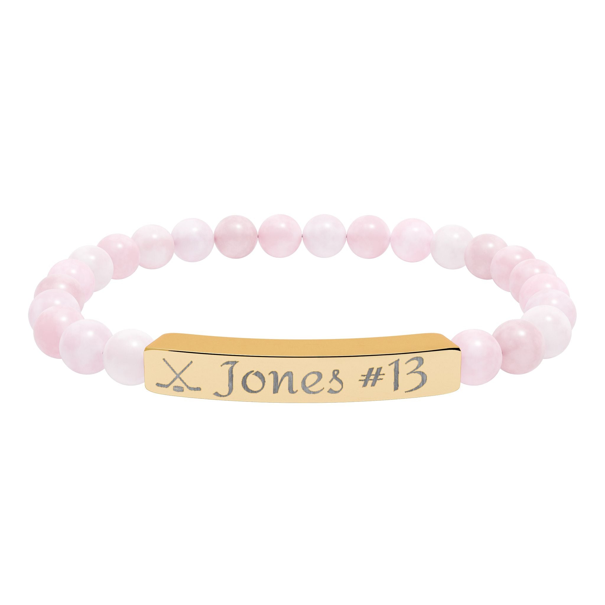 Personalizable Hockey Icon Bracelet Natural Stone Stretch Bar Bracelet | Engraving, Team Name, Player Name & Number