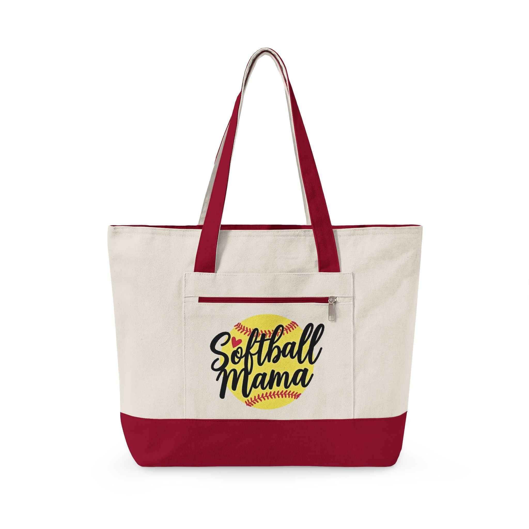 Personalized Softball Mom Zippered Canvas Tote