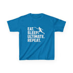 Blue t-shirt with white text and graphic on a white background
