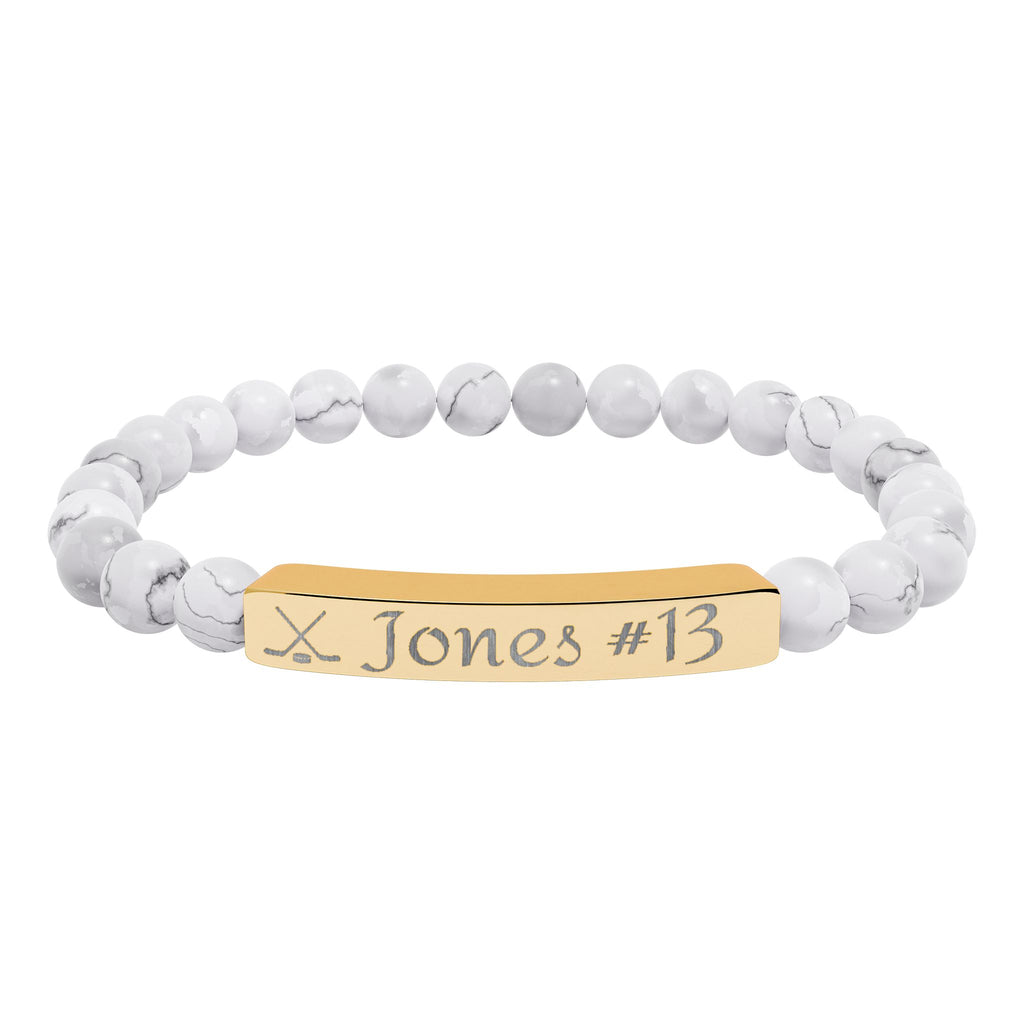 Personalizable Hockey Icon Bracelet Natural Stone Stretch Bar Bracelet | Engraving, Team Name, Player Name & Number