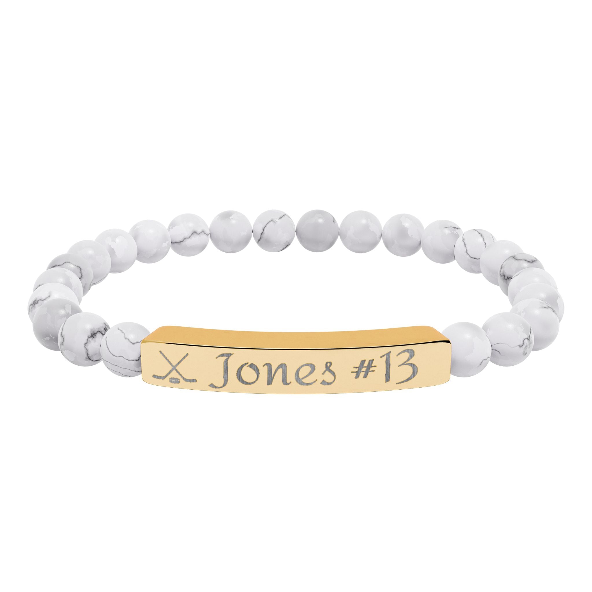 Personalizable Hockey Icon Bracelet Natural Stone Stretch Bar Bracelet | Engraving, Team Name, Player Name & Number