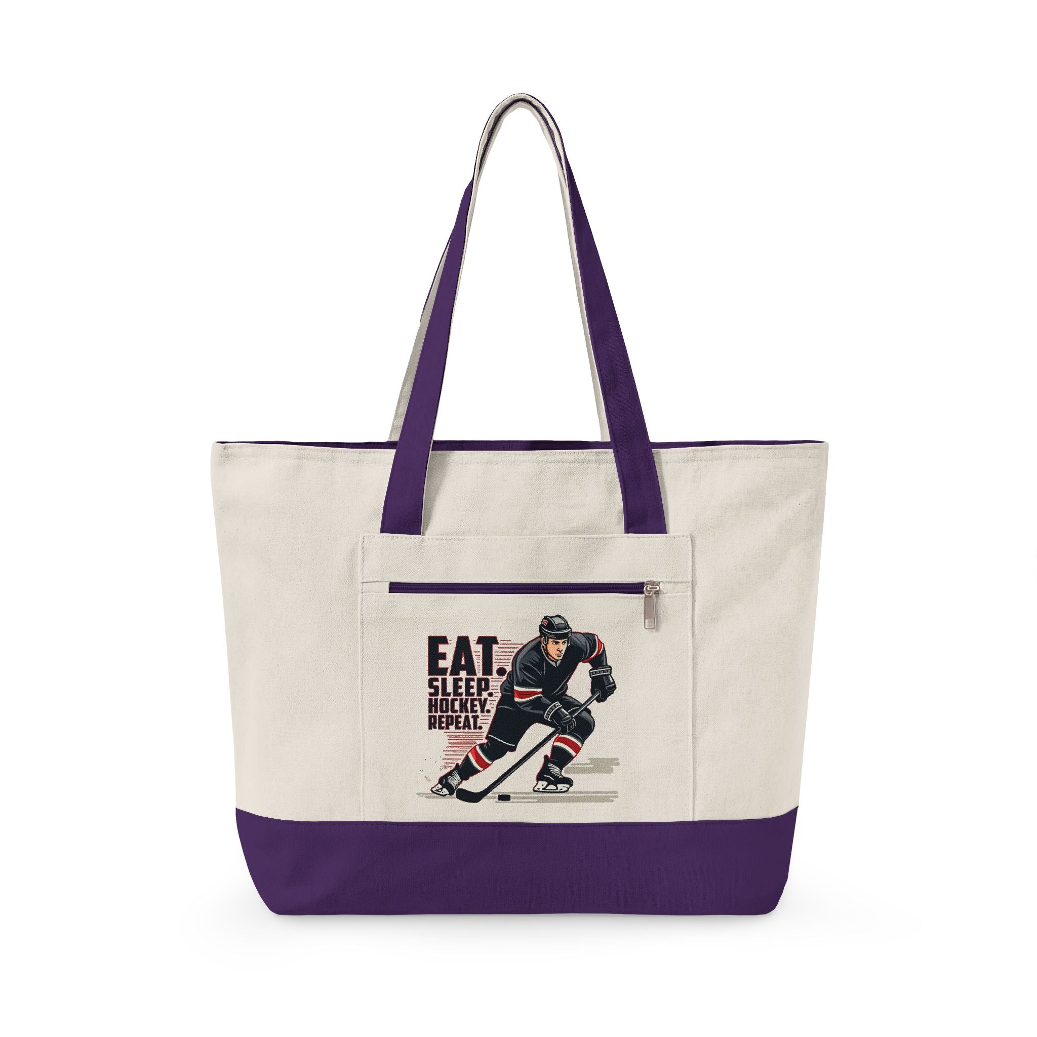 Personalized Zippered Hockey Tote — ‘Eat. Sleep. Hockey. Repeat.’ Canvas Bag for Players & Fans - Magnolia Wild SC