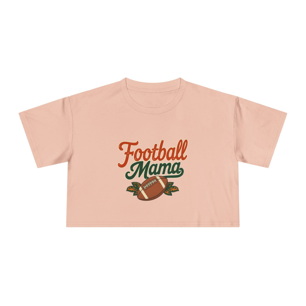 Pink crop top with 'Football Mama' text and graphic on a white background