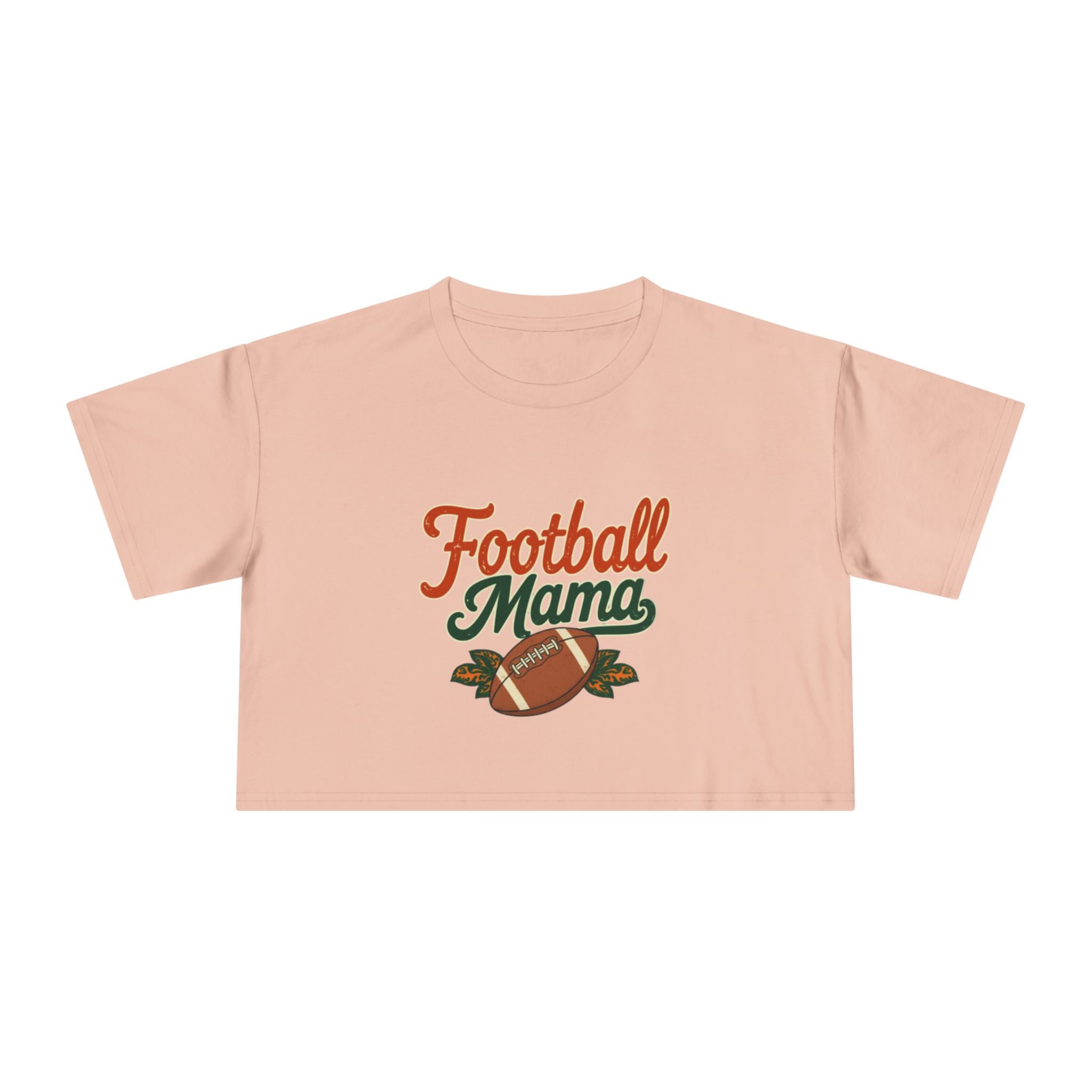 Pink crop top with 'Football Mama' text and graphic on a white background