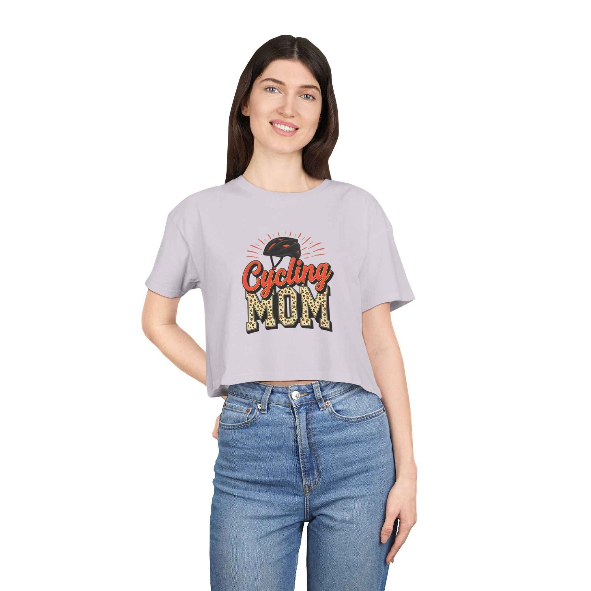 Cycling Mom Cheetah Print Crop Tee