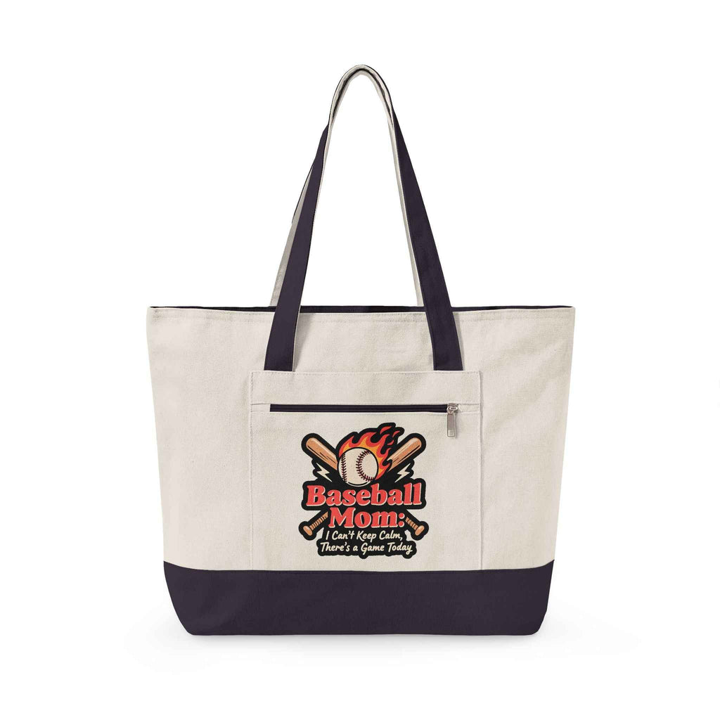 Personalized Baseball Mom Zipppered Tote - ‘Can’t Keep Calm, It’s Game Day’ Tote