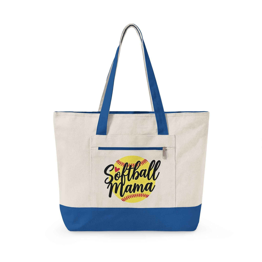Personalized Softball Mom Zippered Canvas Tote