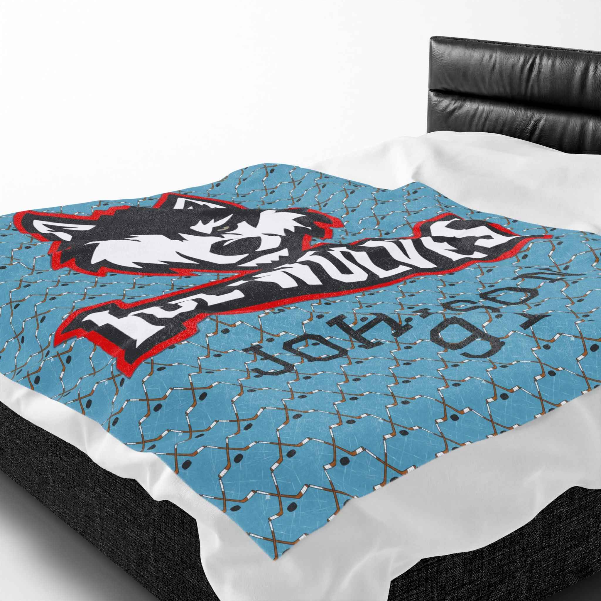 Personalized Hockey Velveteen Blanket — Custom Team Logo, Player Name & Number