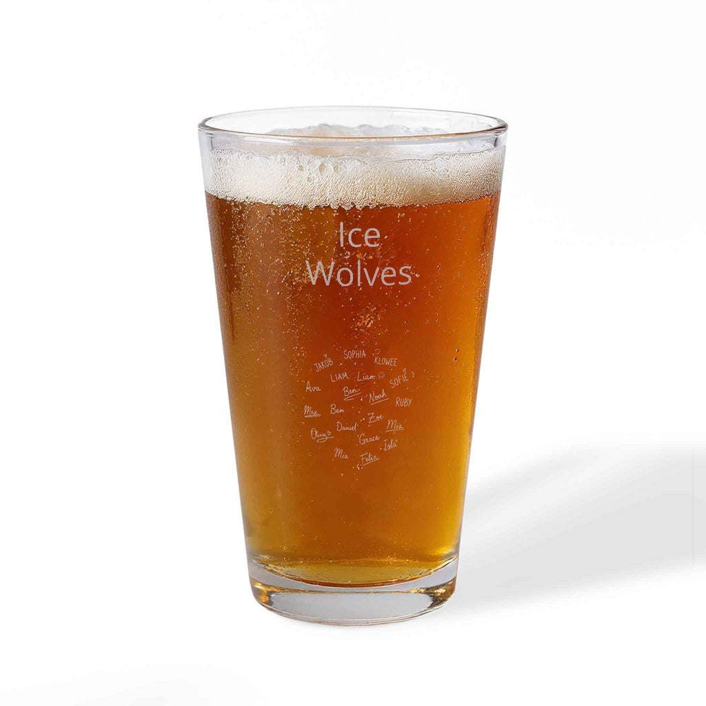 Custom Engraved 16oz Pint Glass — Team Logo & Player Signatures