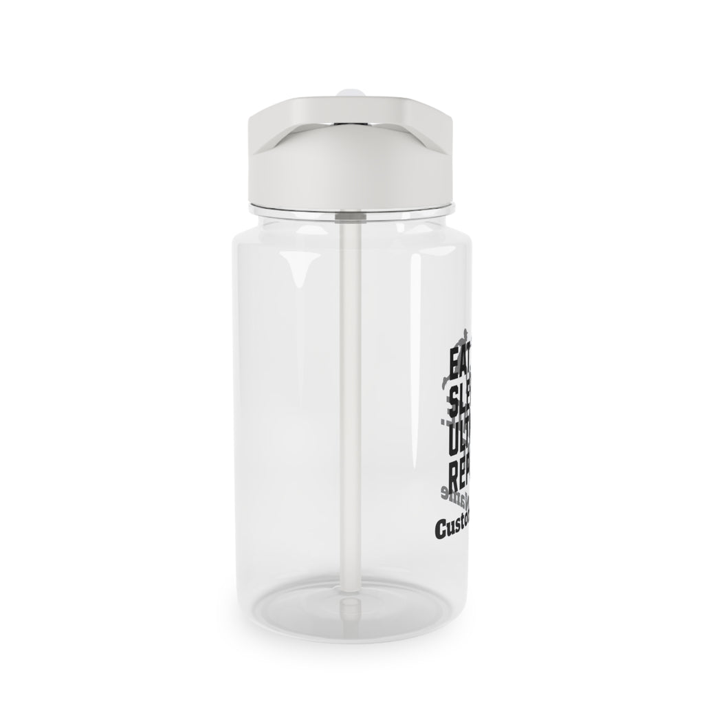 Clear water bottle with a silver lid on a white background