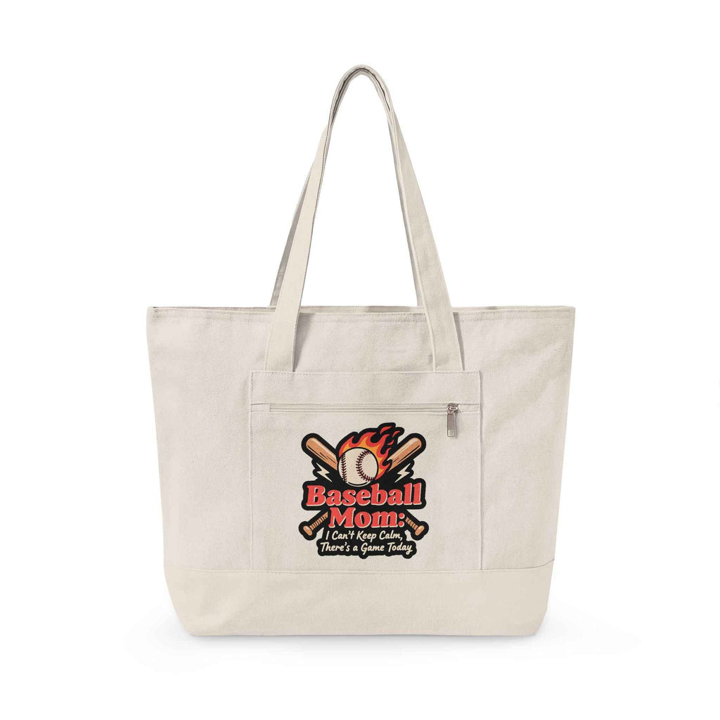Personalized Baseball Mom Zipppered Tote - ‘Can’t Keep Calm, It’s Game Day’ Tote