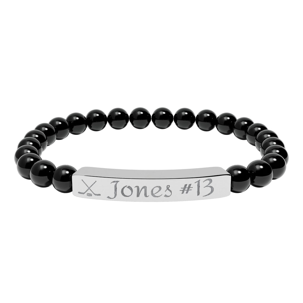 Personalizable Hockey Icon Bracelet Natural Stone Stretch Bar Bracelet | Engraving, Team Name, Player Name & Number