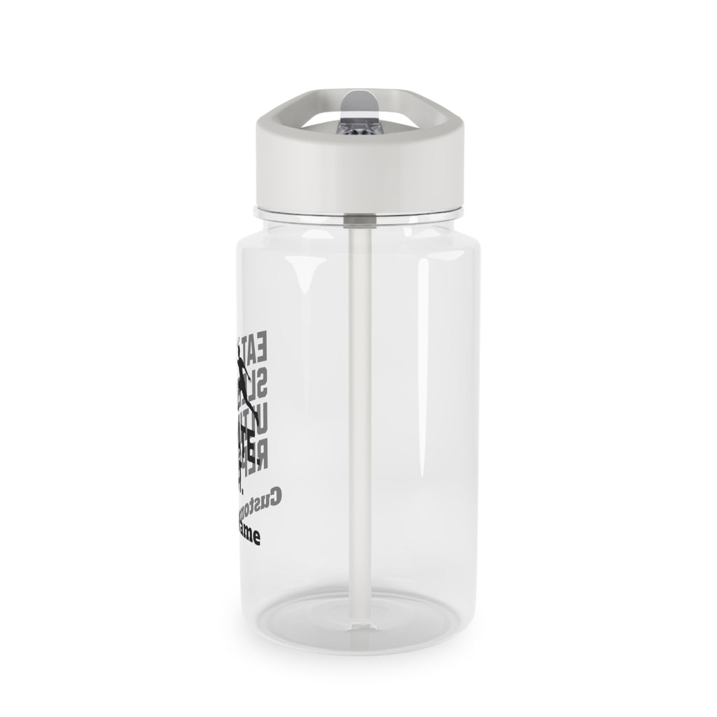 Clear water bottle with a white cap on a white background
