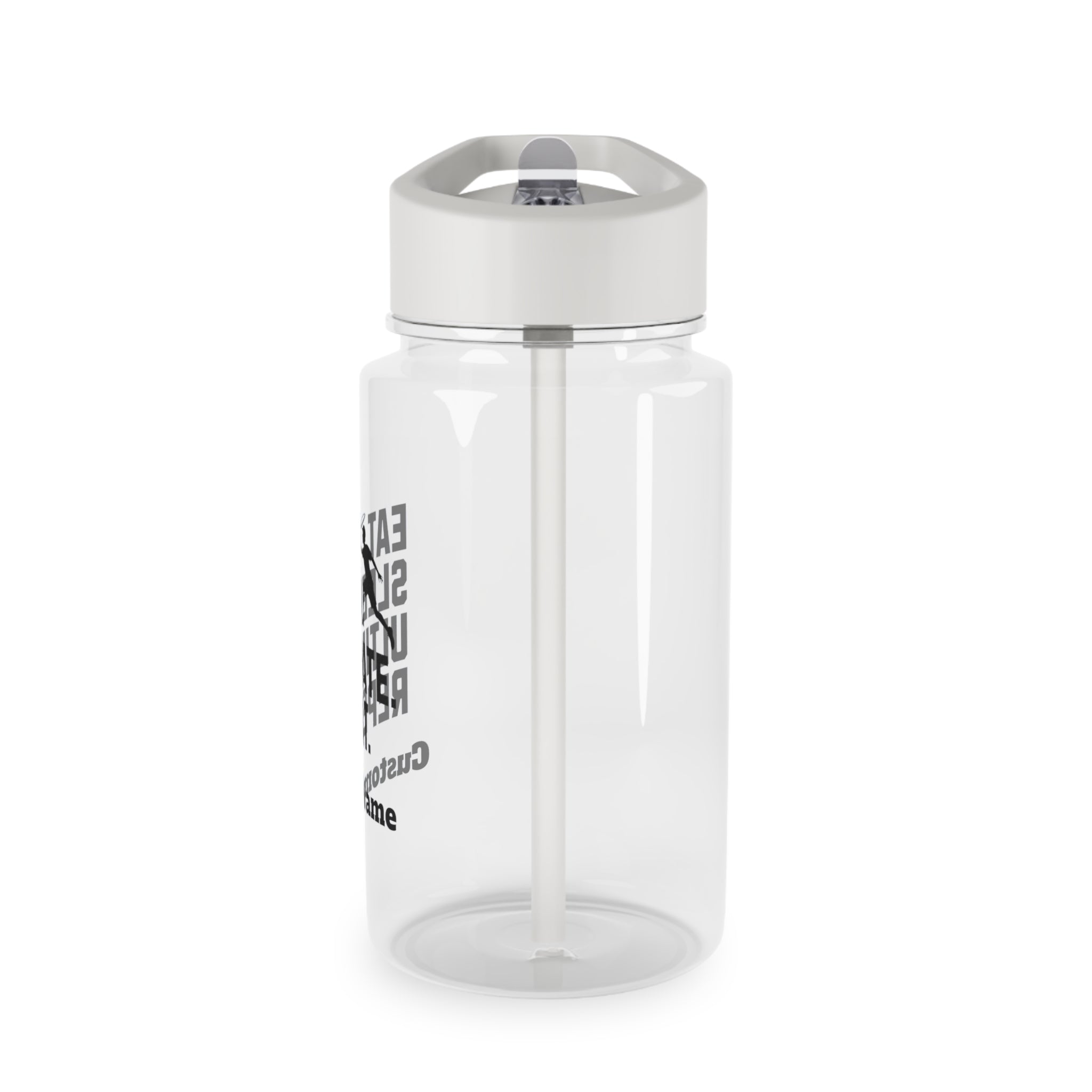 Clear water bottle with a white cap on a white background
