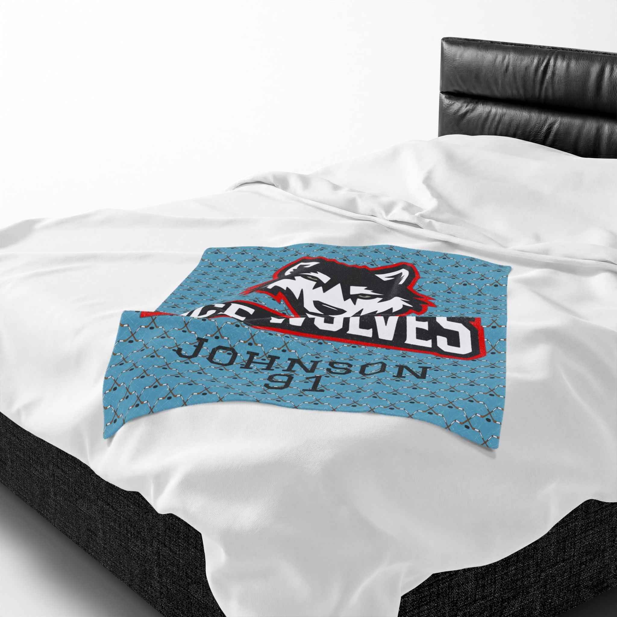 Personalized Hockey Velveteen Blanket — Custom Team Logo, Player Name & Number